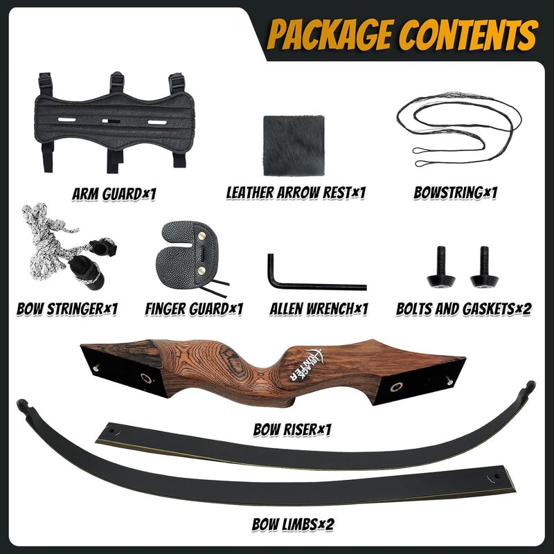 HANDBAIGE 60" Black Hunter Takedown Recurve Bow 20-60lbs Right Hand Archery Bows for Adults Traditional Wooden Hunting Bow for Outdoor Hunting Shooting - Image 2